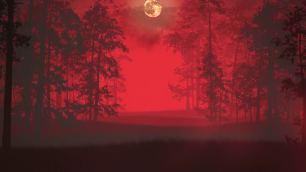 詳情圖-帶有紅色神秘森林和月亮的夜景