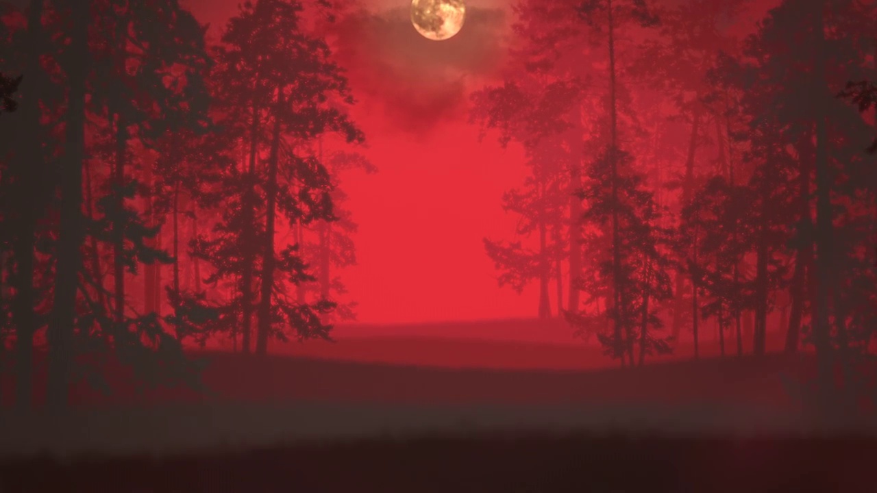 詳情圖-帶有紅色神秘森林和月亮的夜景