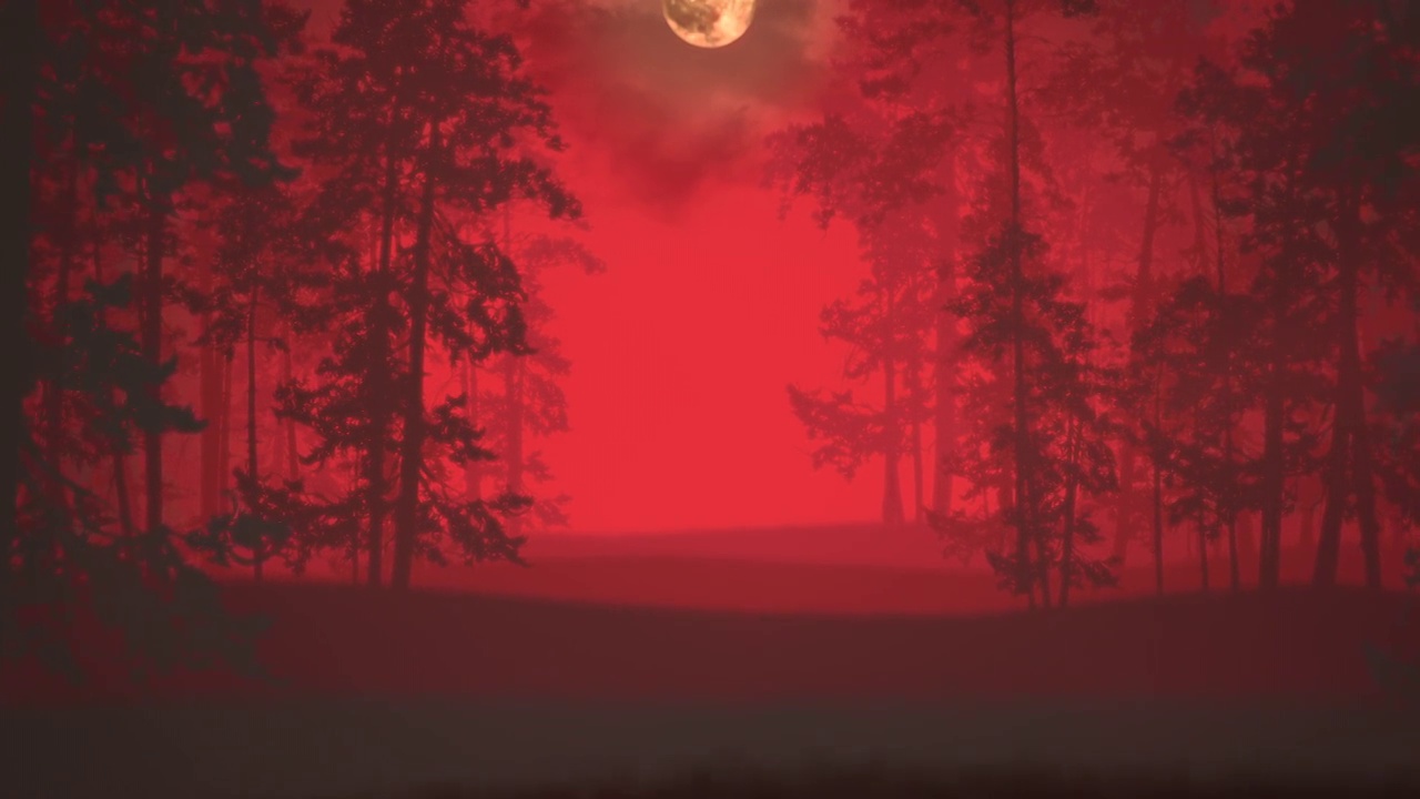 詳情圖-帶有紅色神秘森林和月亮的夜景