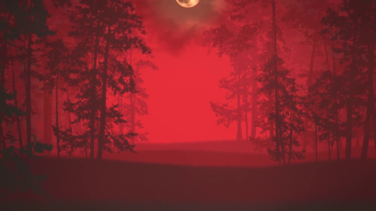 詳情圖-帶有紅色神秘森林和月亮的夜景