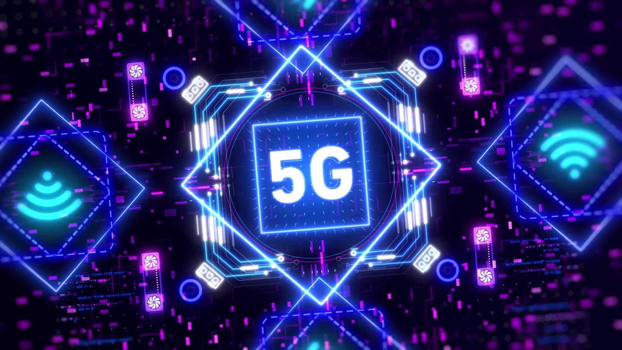 詳情圖-移動互聯網的5G網絡。霓虹燈界面概念動畫