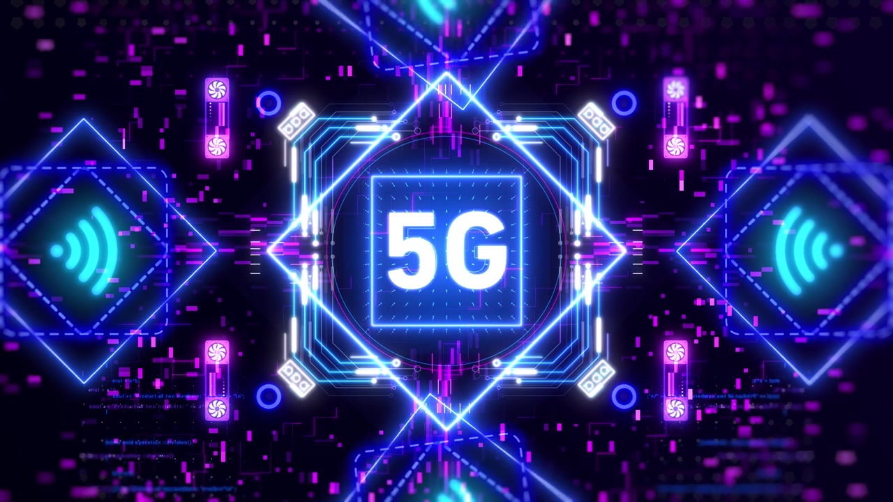 詳情圖-移動互聯網的5G網絡。霓虹燈界面概念動畫