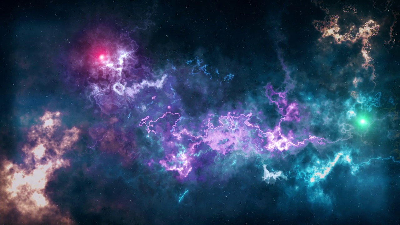 在星云中飞行。平滑的宇宙背景与移动的星星和高光