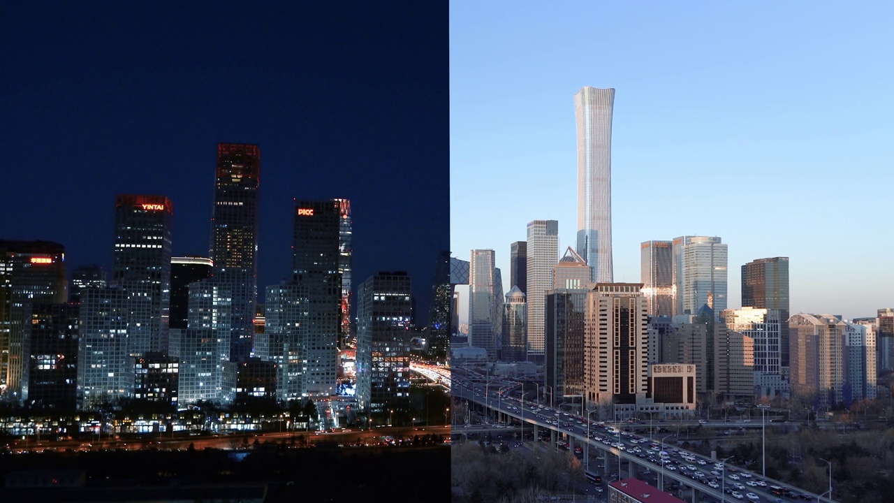 鸟瞰图北京天际线和市中心，日夜/北京，中国