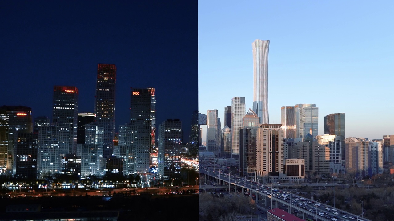 详情图-鸟瞰图北京天际线和市中心，日夜/北京，中国