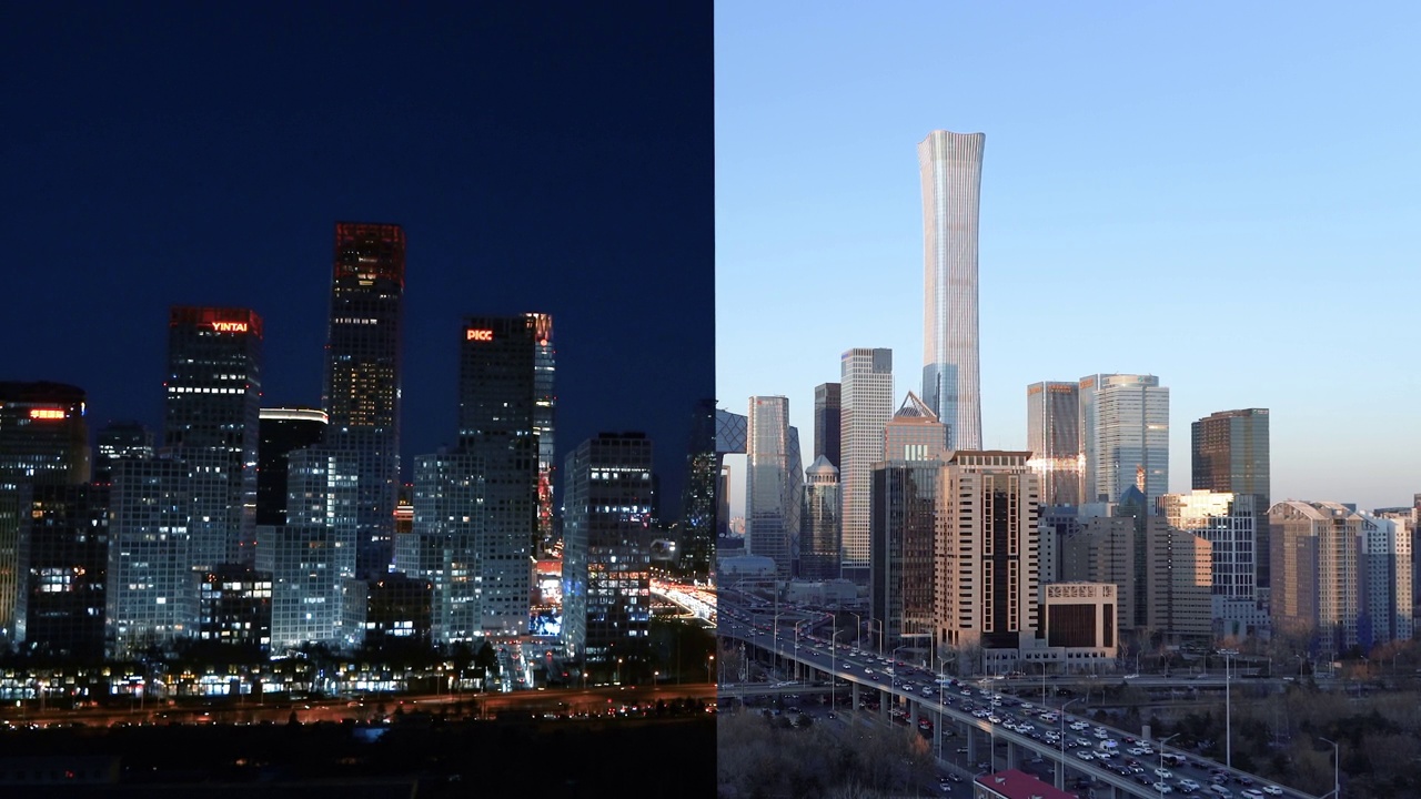 详情图-鸟瞰图北京天际线和市中心，日夜/北京，中国