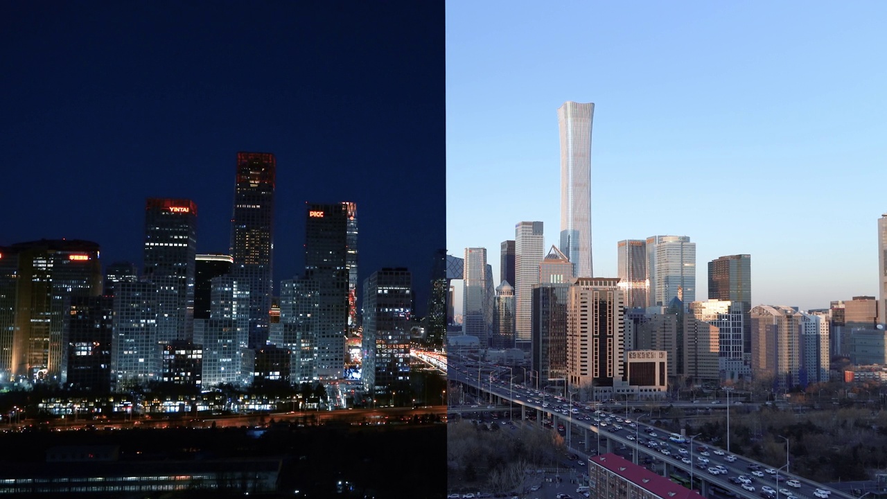 详情图-鸟瞰图北京天际线和市中心，日夜/北京，中国