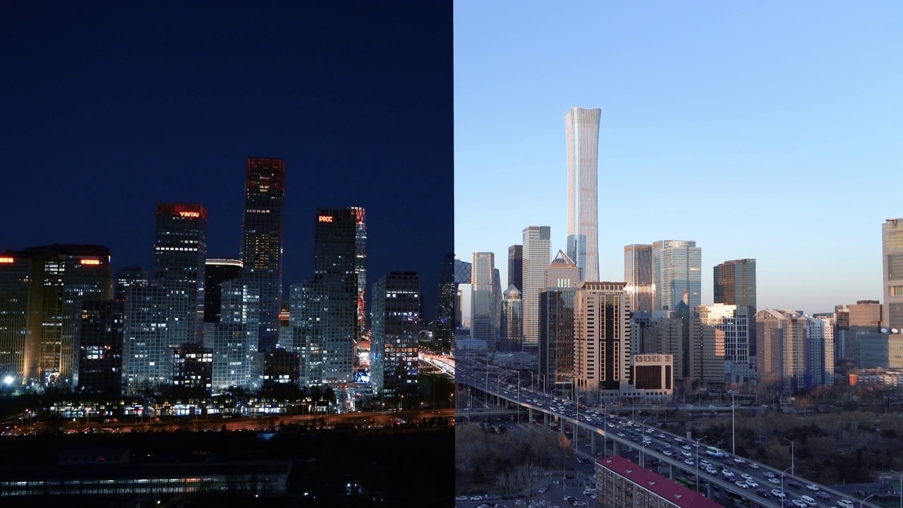 详情图-鸟瞰图北京天际线和市中心，日夜/北京，中国