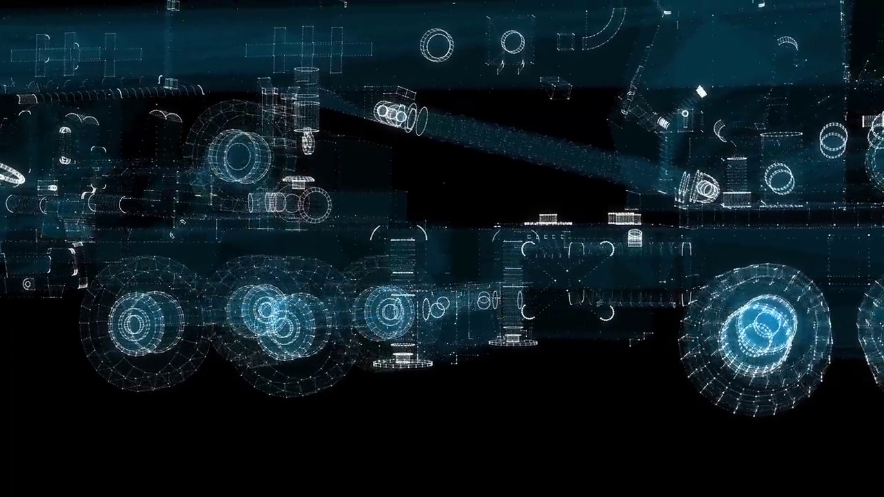 详情图-数字汽车起重机全息图。交通与科技概念