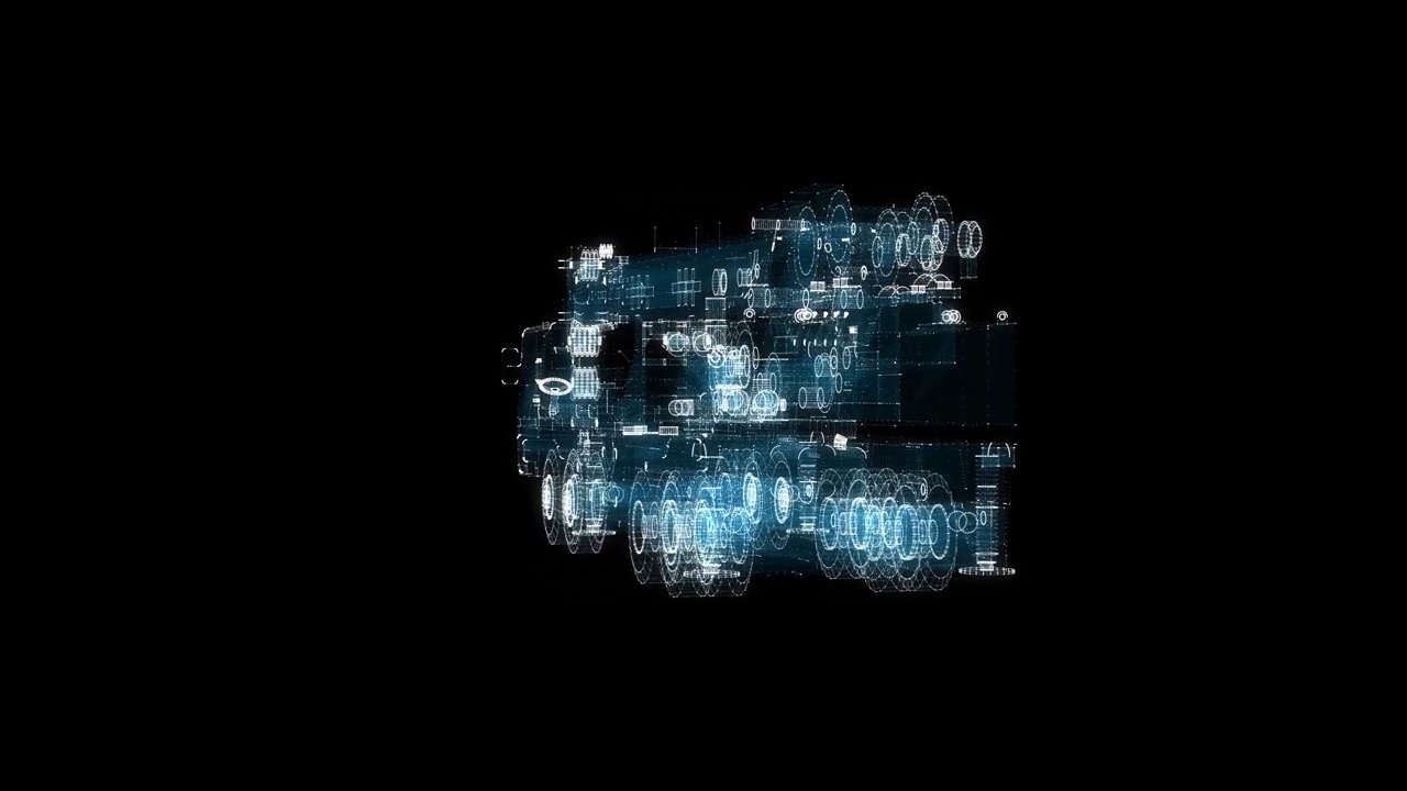 详情图-数字汽车起重机全息图。交通与科技概念
