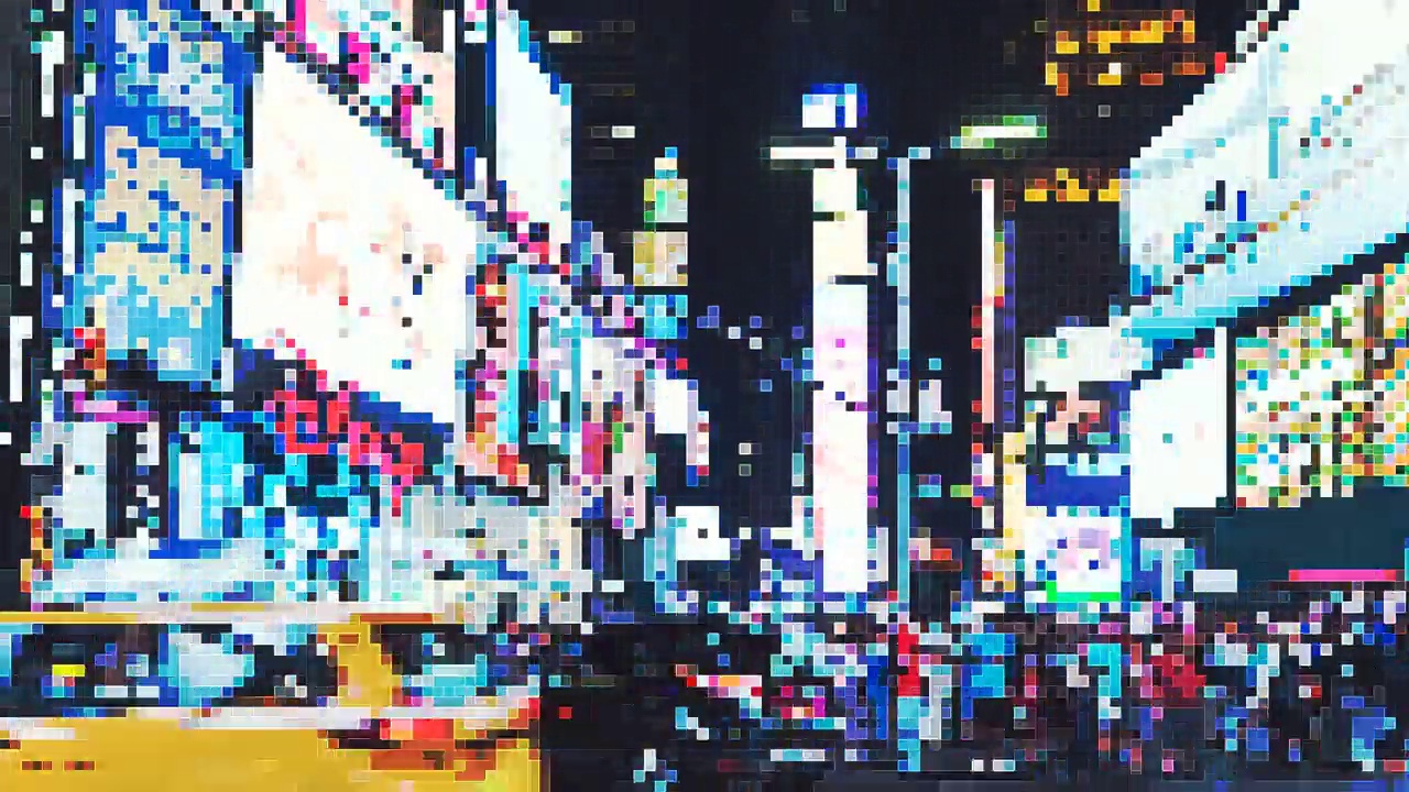 T/L像素艺术大都市，夜晚的时代广场/曼哈顿，纽约市