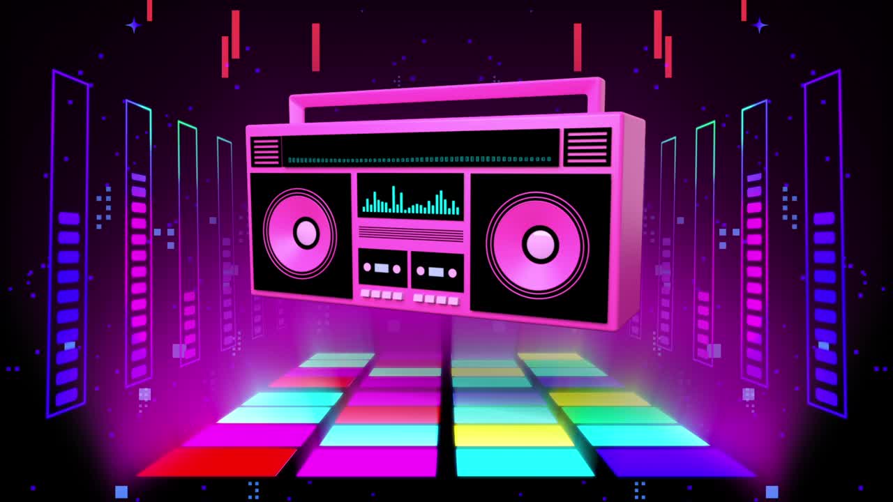 粉色复古立体声收音机舞蹈音乐派对