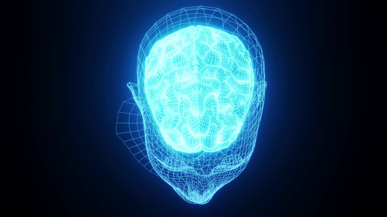 神经病学和科学技术背景动画的脑顶视图4K。