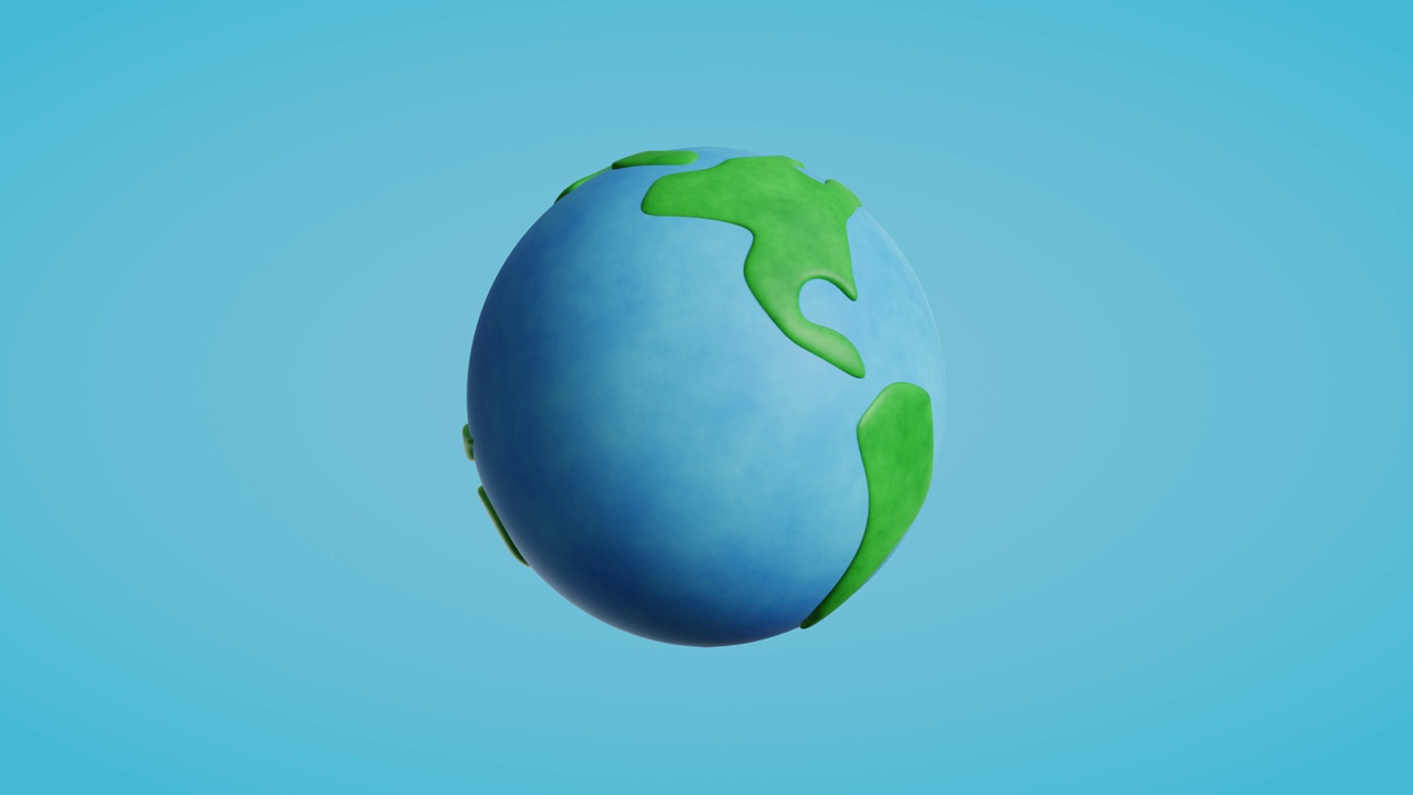 详情图-蓝色背景上的3d旋转卡通地球。4k无缝循环动画。3,d渲染插图。