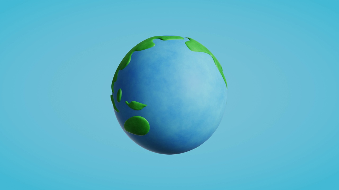 详情图-蓝色背景上的3d旋转卡通地球。4k无缝循环动画。3,d渲染插图。
