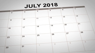 美国独立日的特写在2018年的日历上标记为7月4日