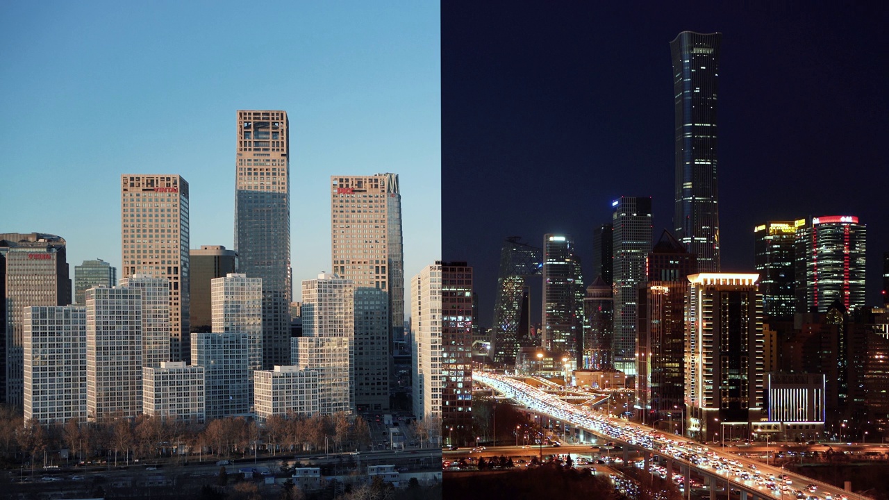 详情图-鸟瞰图北京天际线和市中心，日夜/北京，中国