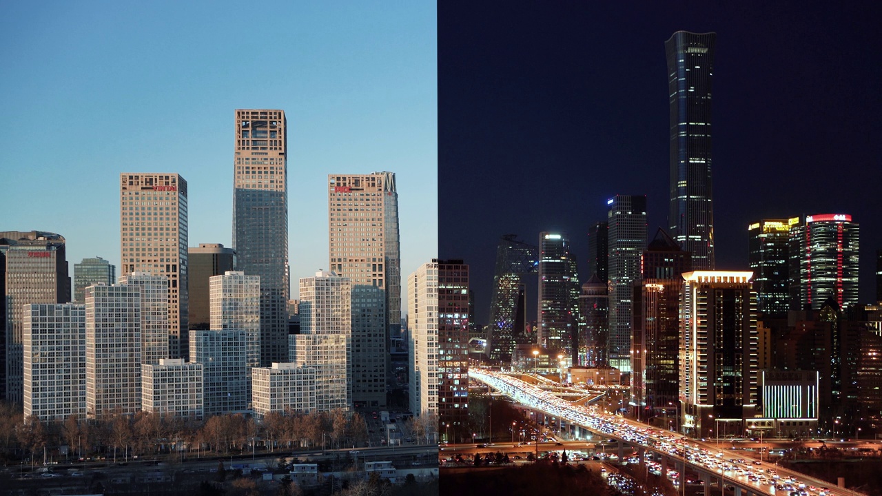 详情图-鸟瞰图北京天际线和市中心，日夜/北京，中国