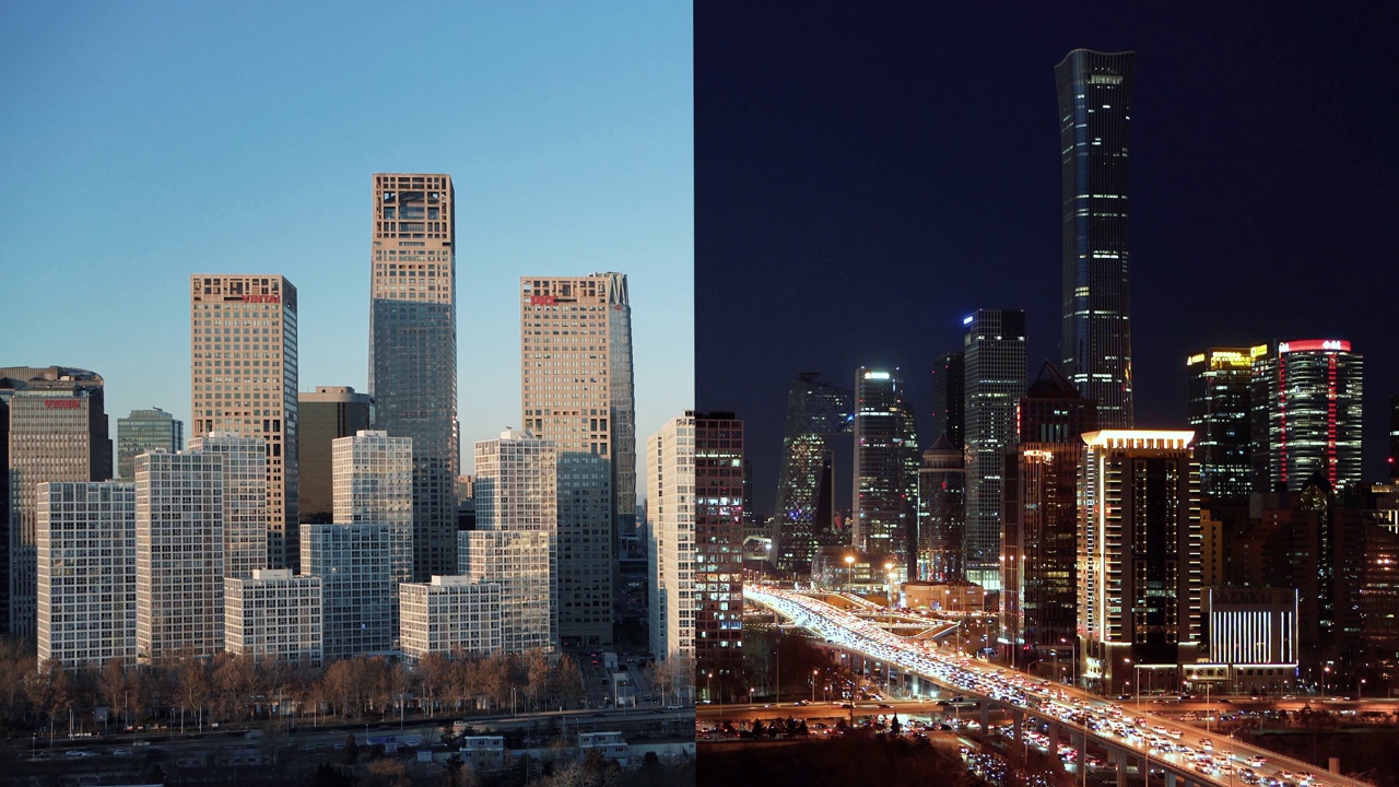 详情图-鸟瞰图北京天际线和市中心，日夜/北京，中国