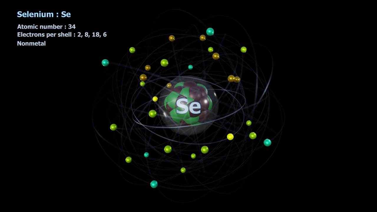 有34个电子在黑色轨道上无限旋转的硒原子