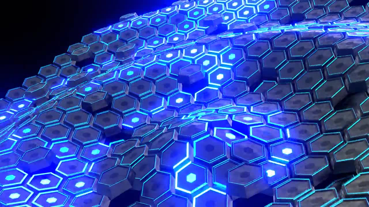 详情图-科幻技术背景，未来科幻六边形舞动着霓虹灯。3,d渲染动画