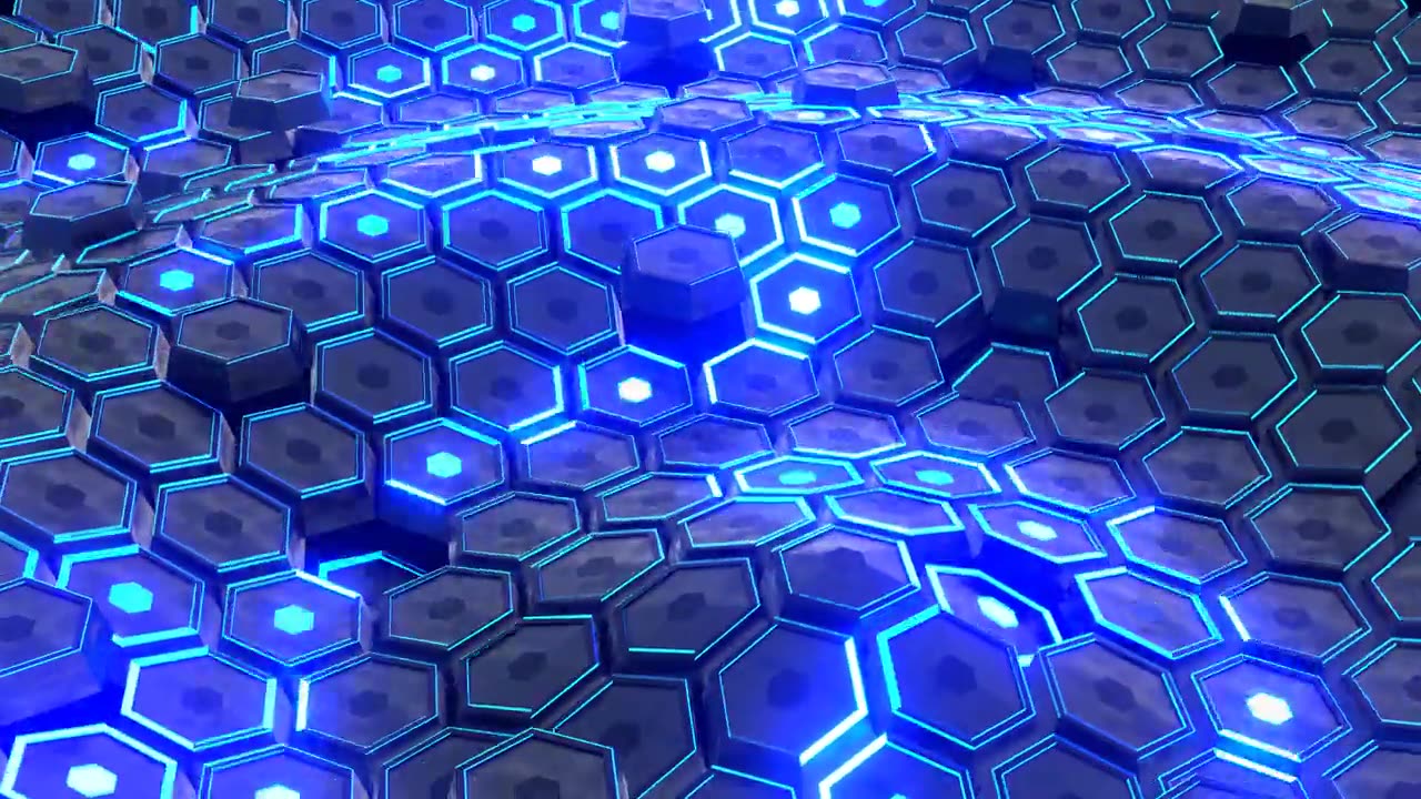 详情图-科幻技术背景，未来科幻六边形舞动着霓虹灯。3,d渲染动画
