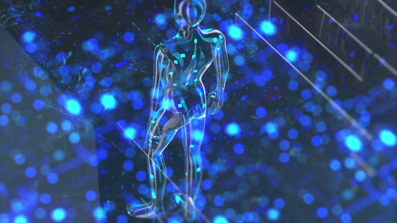 一个人形机器人在区块链4K 3D动画