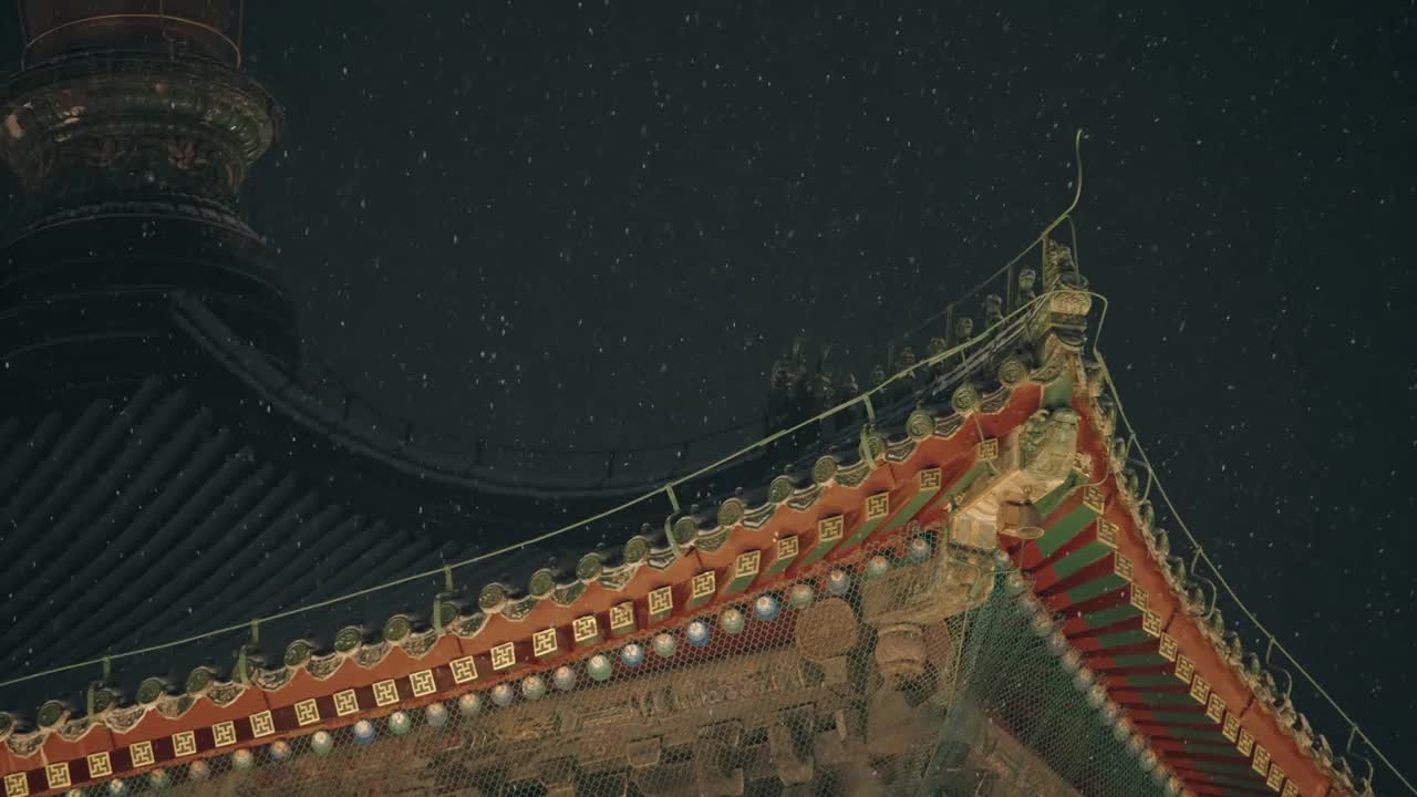 雪夜中的中国古建筑