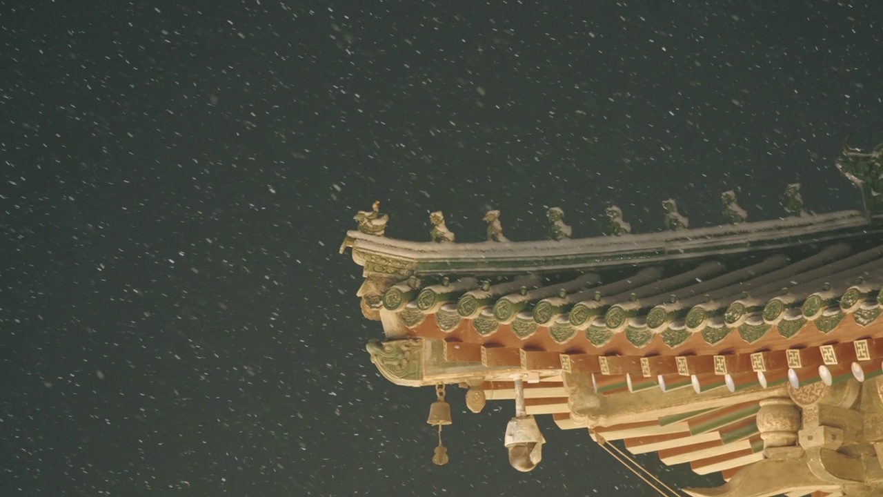 雪夜的中国古建筑