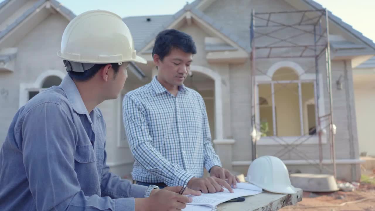 亚洲男子工程师检查在建室内房屋