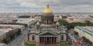 无人机拍摄的俄罗斯圣彼得堡圣以撒大教堂。基督教教堂。