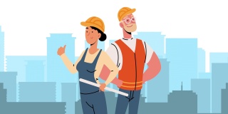 建筑商夫妇工人角色动画