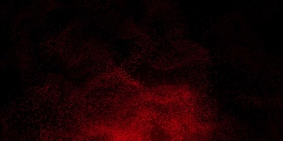红色沙的抽象图案在黑色背景上蔓延。红点云在黑暗中盘旋。虚拟数据。VJ循环运动背景。4K动画- 3D渲染