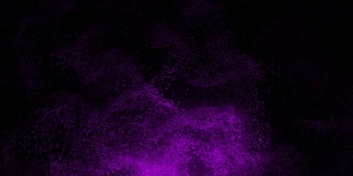 紫色沙的抽象图案在黑色的背景上蔓延。紫色的点云在黑暗中盘旋。虚拟数据。VJ循环运动背景。4K动画- 3D渲染