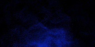 蓝色沙子的抽象图案在黑色的背景上蔓延。蓝点云在黑暗中盘旋。虚拟数据。VJ循环运动背景。4K动画- 3D渲染