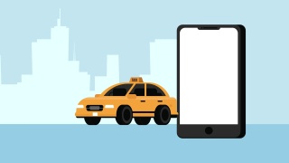 出租车服务车和智能手机动画