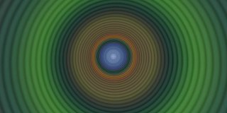 脉动的圆圈形成同心彩色的环，在黑色的背景上移动。几何图形运动动画，简单优雅的通用最小三维技术BG