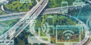现代公路鸟瞰图和各种图表。交通和技术概念。智能交通系统。移动性即服务。