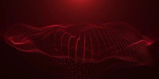 粒子波的科幻抽象主题。4k环形抽象红色背景的闪光粒子形成曲线，对称结构表面。数字背景与粒子全息图