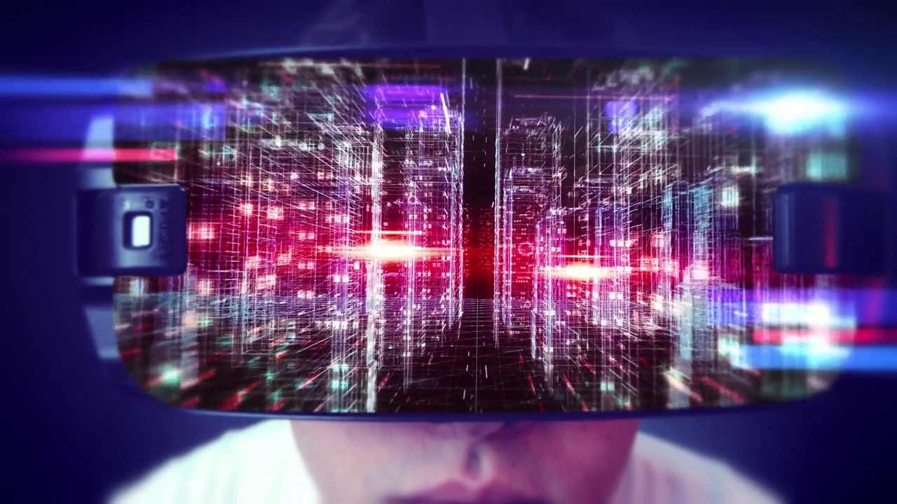 高级虚拟现实智能眼镜。年轻人探索元世界。