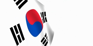 韩国国旗视频。3d韩国国旗慢动作视频。国旗在白色的背景下自由飘扬。全高清分辨率视频。特写镜头。