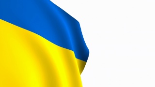乌克兰国旗视频。3d乌克兰国旗慢动作视频。国旗在白色的背景下自由飘扬。全高清分辨率视频。特写镜头。