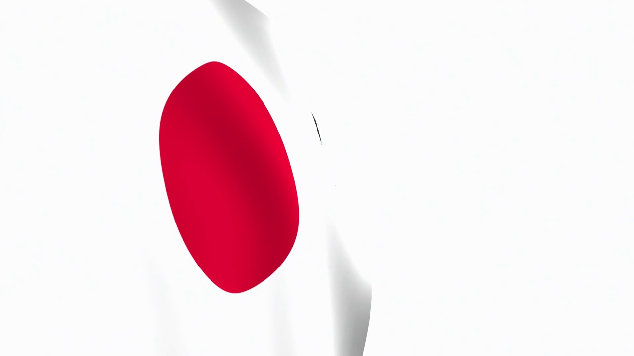 日本国旗的视频。3d日本国旗慢动作视频。国旗在白色的背景下自由飘扬。全高清分辨率视频。特写镜头。
