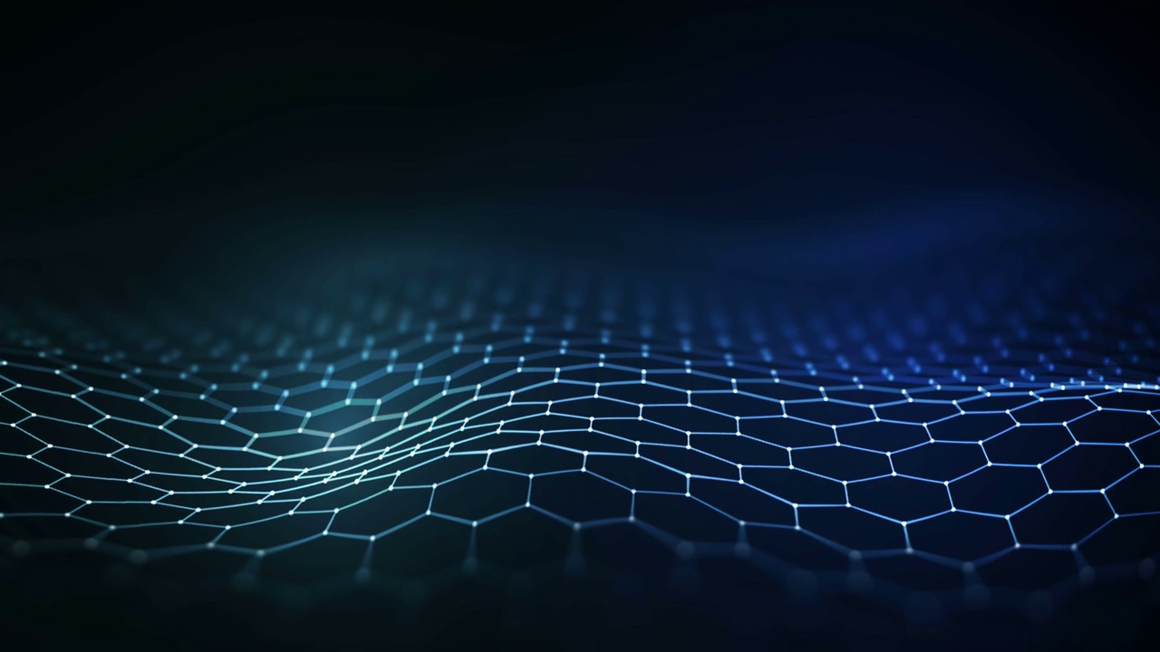 未来的信息技术发光六边形网格。蜂巢网格蓝色科技3d动画。FullHD无缝循环