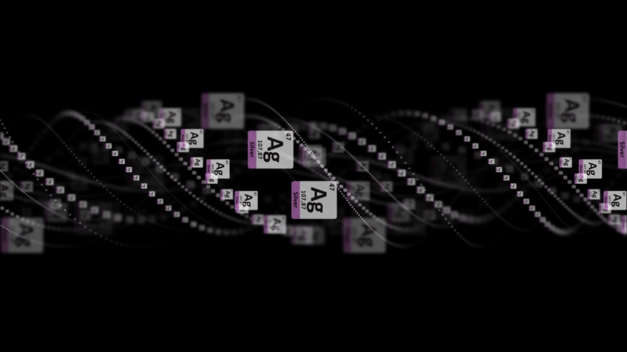 详情图-银分子符号，化学周期表，动画，背景，渲染，循环