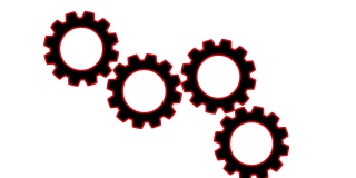 四个旋转的红色齿轮动画。旋转齿轮无缝循环。