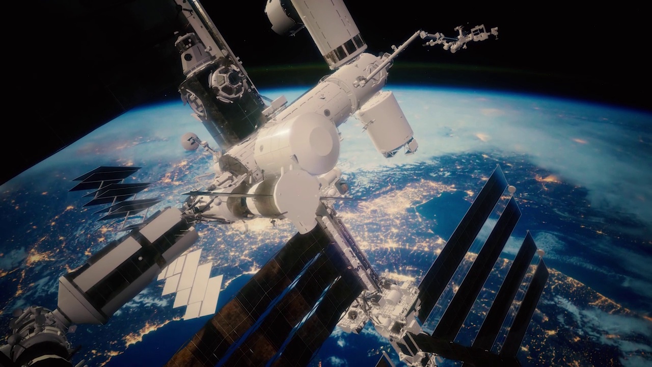 详情图-宇宙飞船正绕地球飞行。地球和空间站。