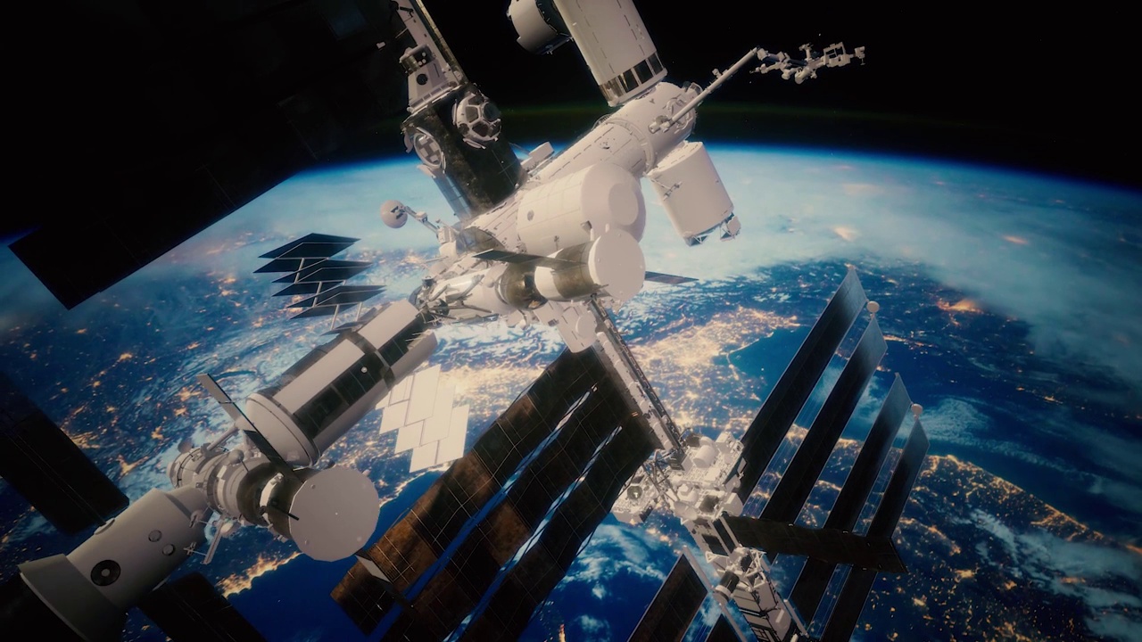 详情图-宇宙飞船正绕地球飞行。地球和空间站。