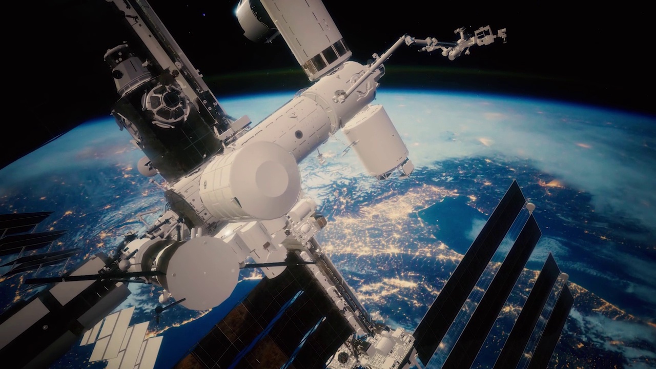 详情图-宇宙飞船正绕地球飞行。地球和空间站。