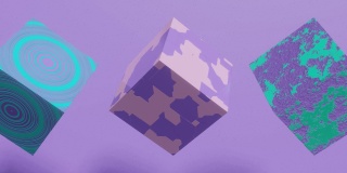 紫罗兰色背景上的抽象图案的多色盒子。3d渲染无缝循环抽象动画